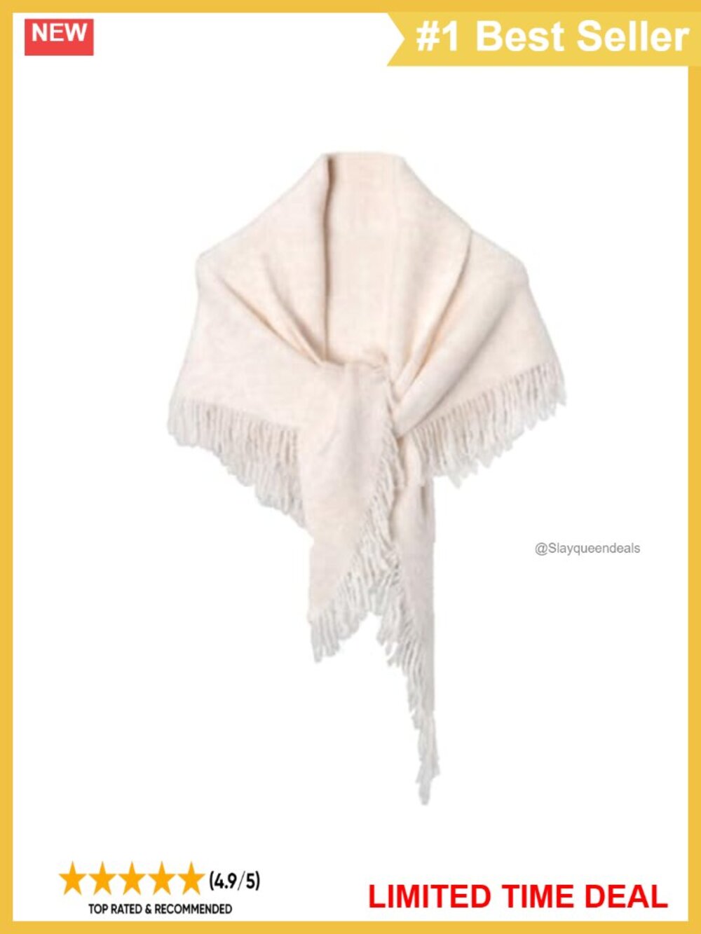 Fringe Knit Triangle Shawl Wrap Open Front Knotted Pashmina Scarf